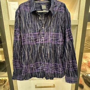 Armani Exchange Navy Purple and Gray Striped Shirt Size XXL